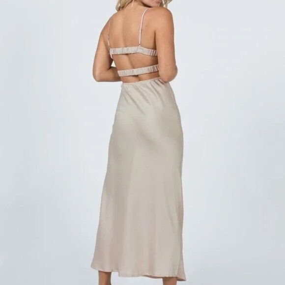 Princess Polly Lillie Midi Dress Beige sz 10 Prom Formal Wedding Guest Dress - Picture 2 of 12